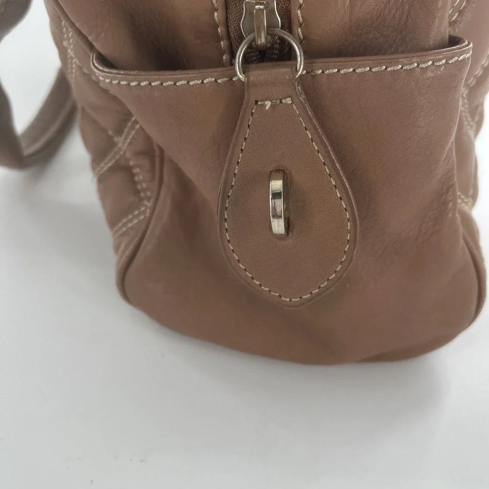 Barr + Barr New York Leather Quilted Satchel Crossbody‎ Tan Camel Bag Purse